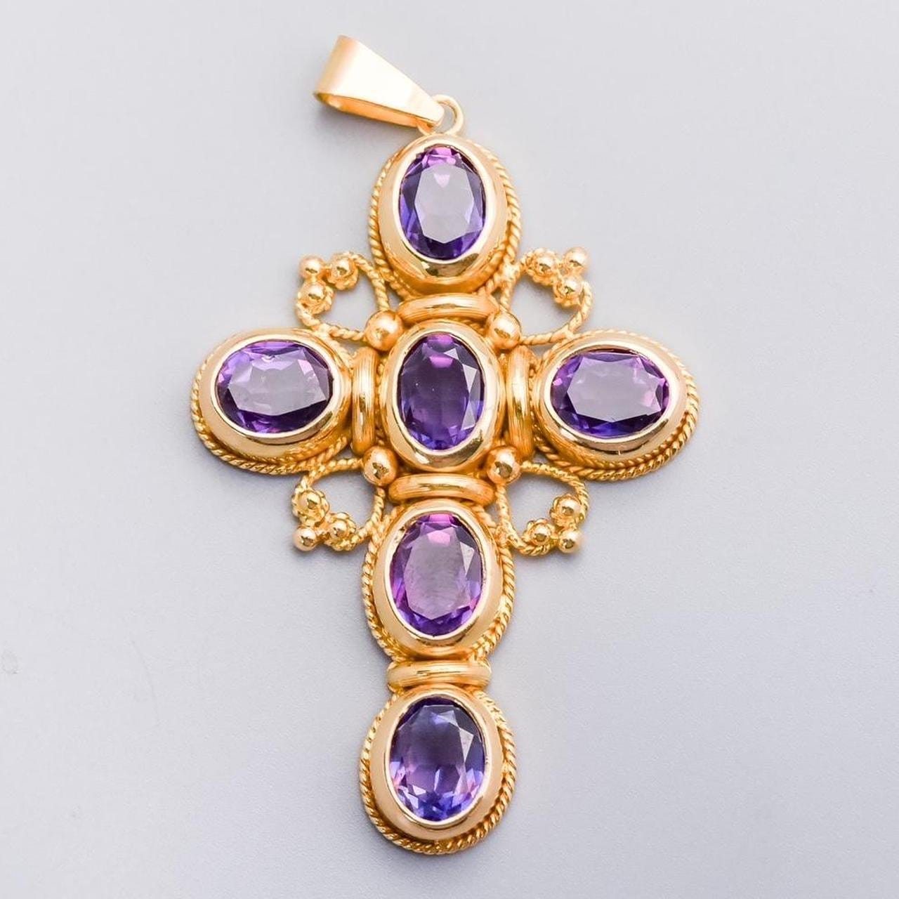 18K Gold Antique Amethyst Cross Pendant