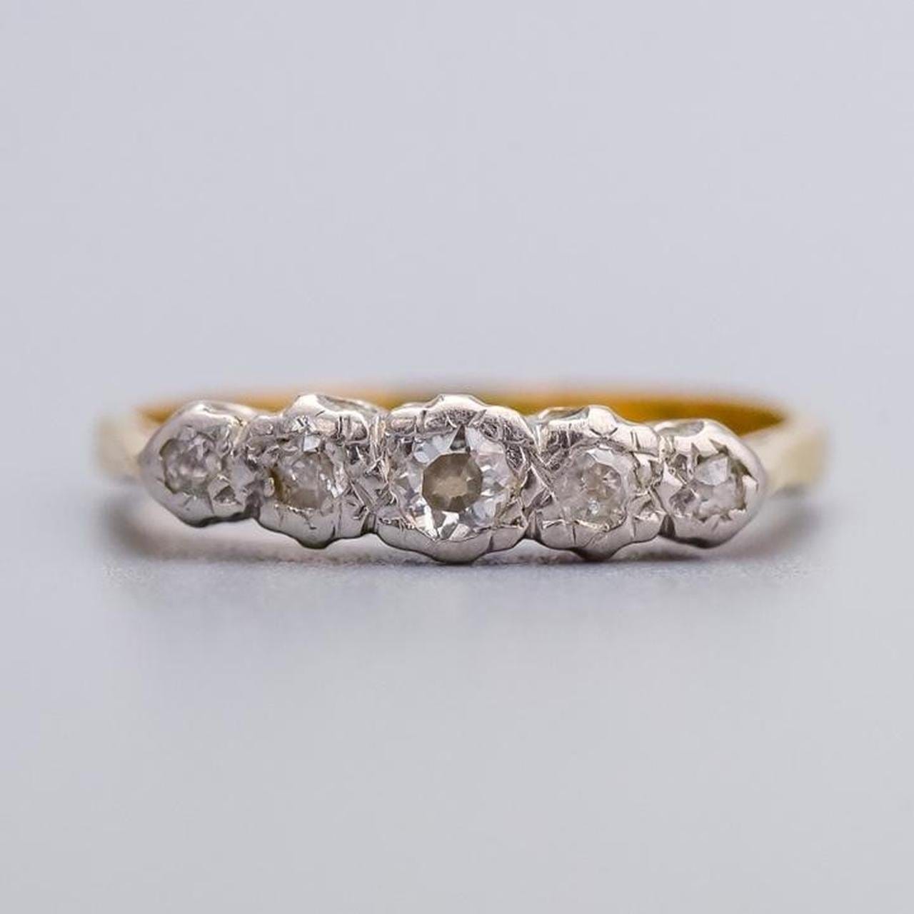 18K Gold Antique Five Diamond Ring