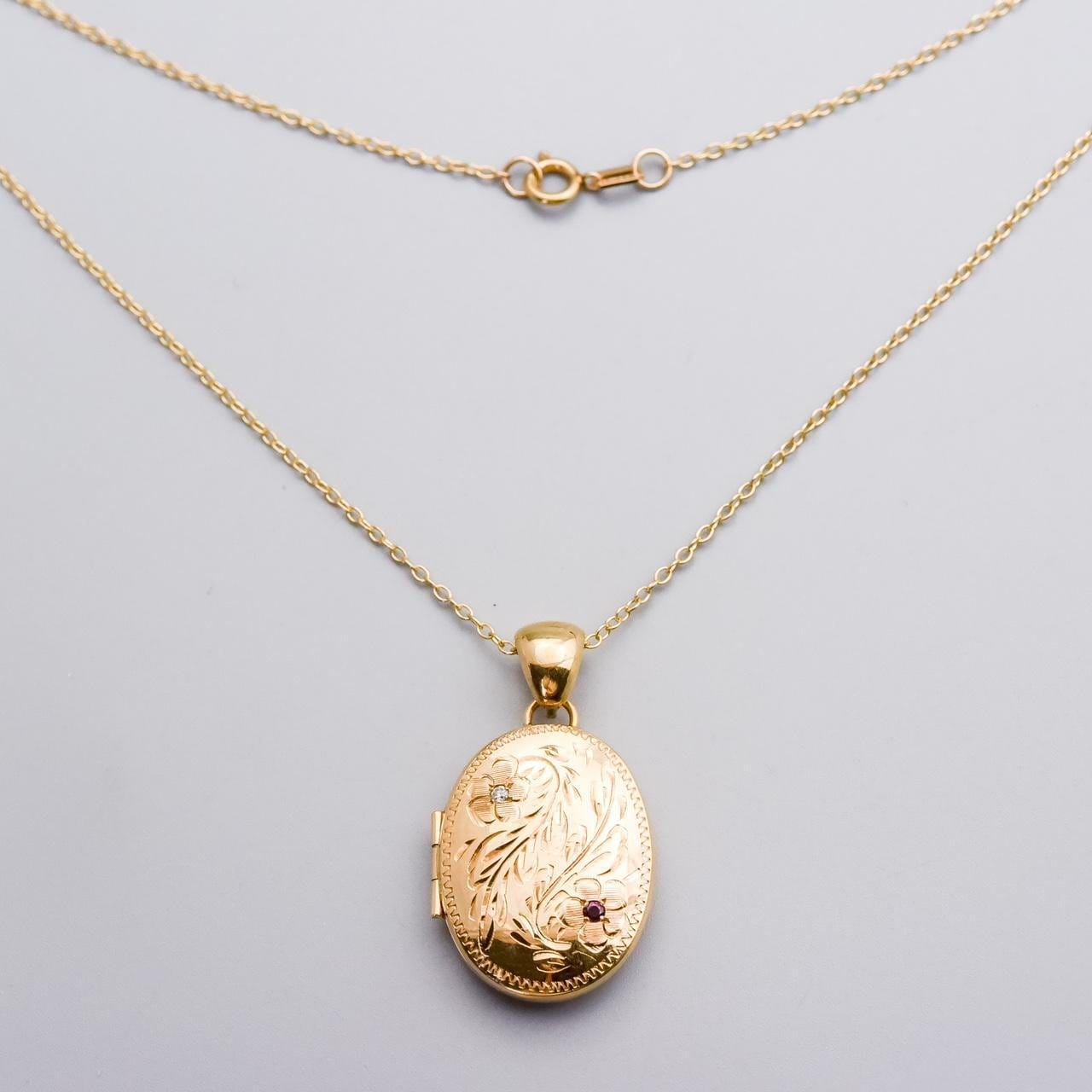9K Gold Diamond and Ruby Locket Necklace