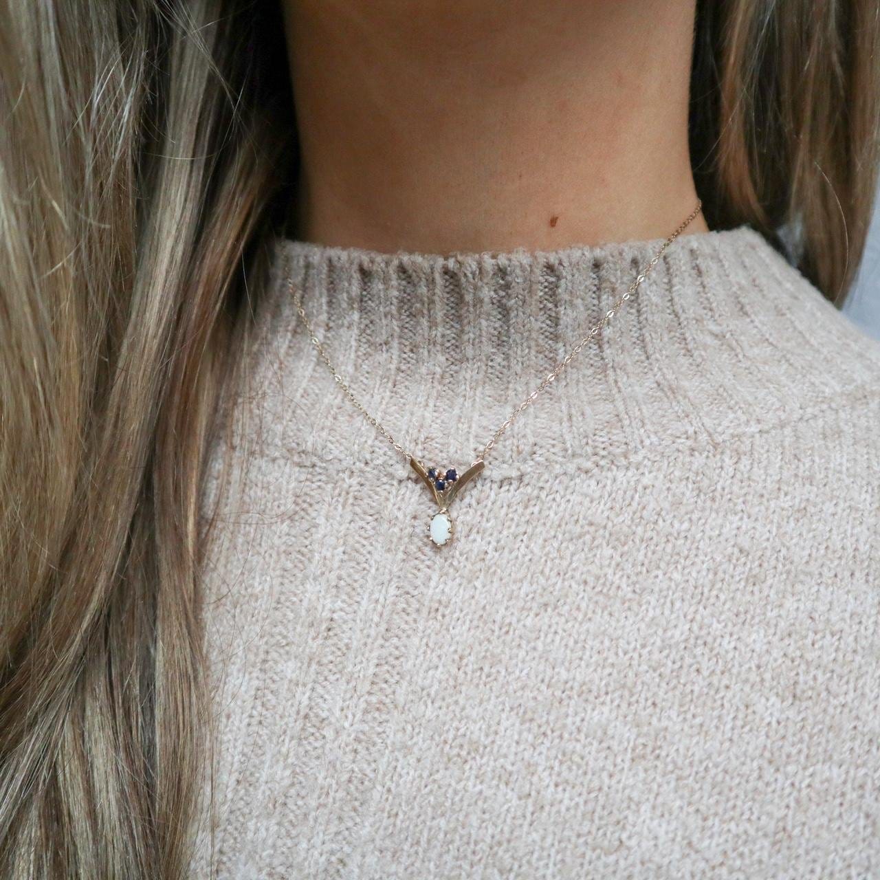 9K Gold Opal and Sapphire Y-drop Necklace