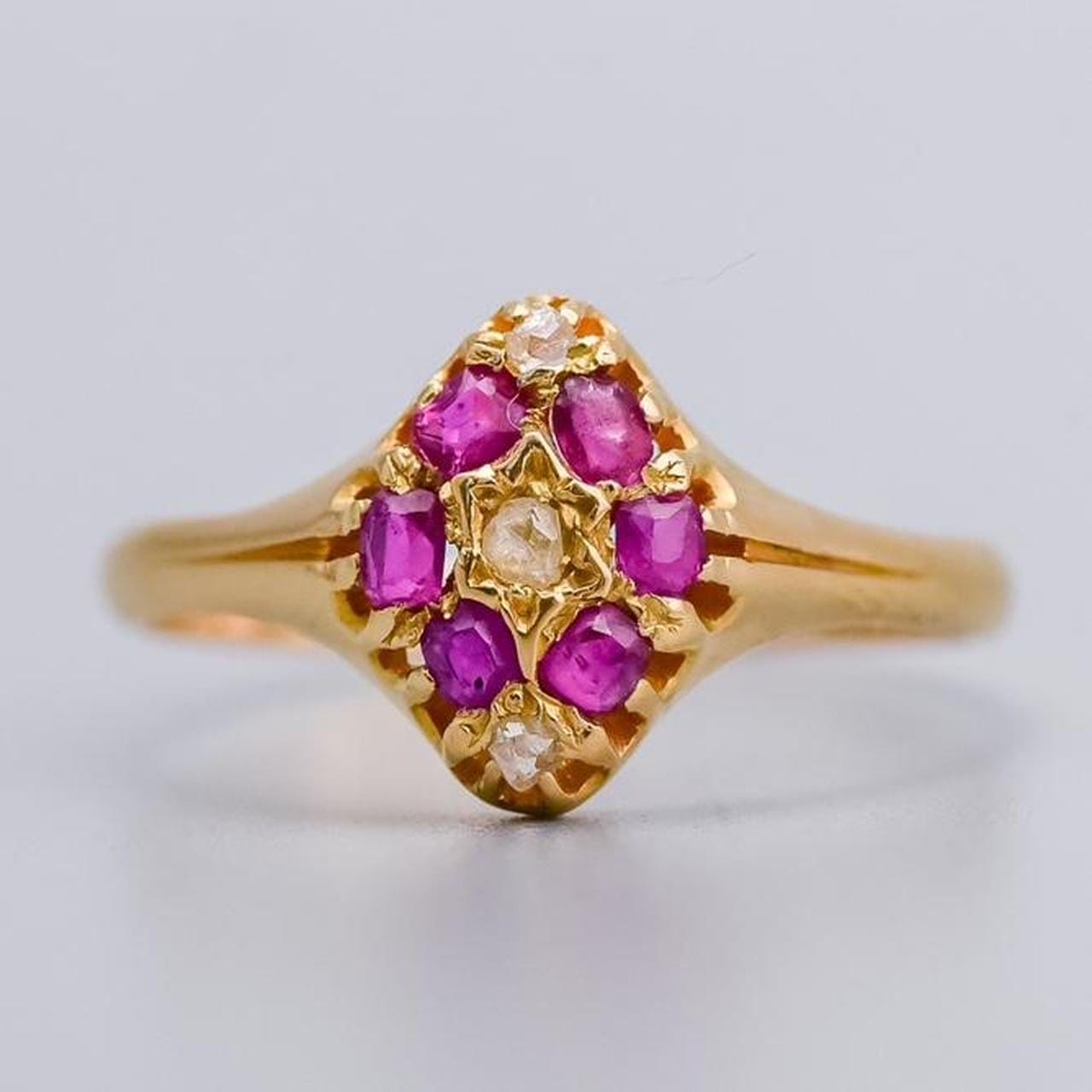 18K Gold Antique Ruby and Diamond Ring