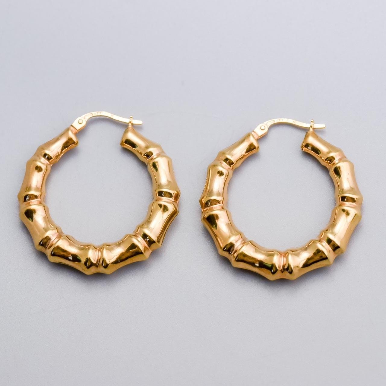 9K Gold Bamboo Hoop Earrings