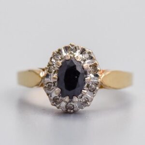 9K Gold Sapphire and Diamond Ring
