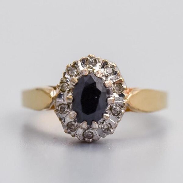 9K Gold Sapphire and Diamond Ring