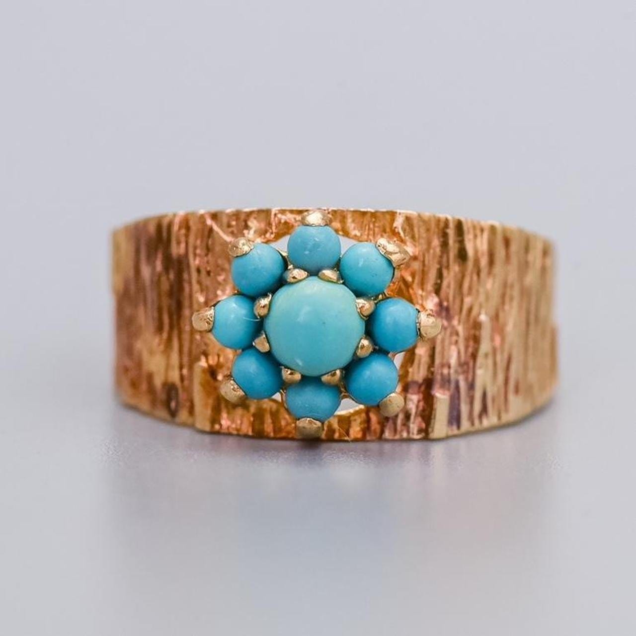 9K Gold Turquoise Cluster Ring