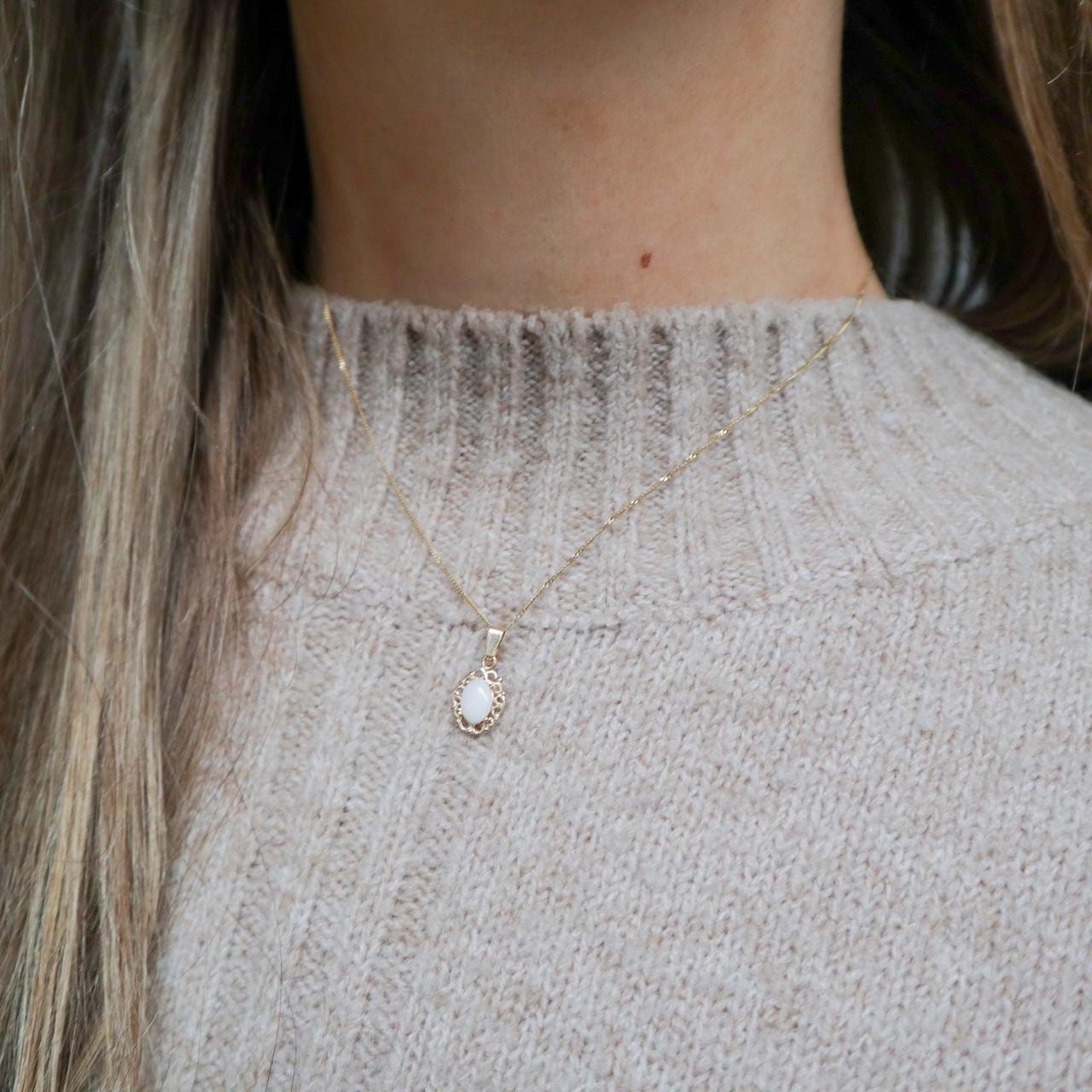 9K Gold Opal Pendant Necklace