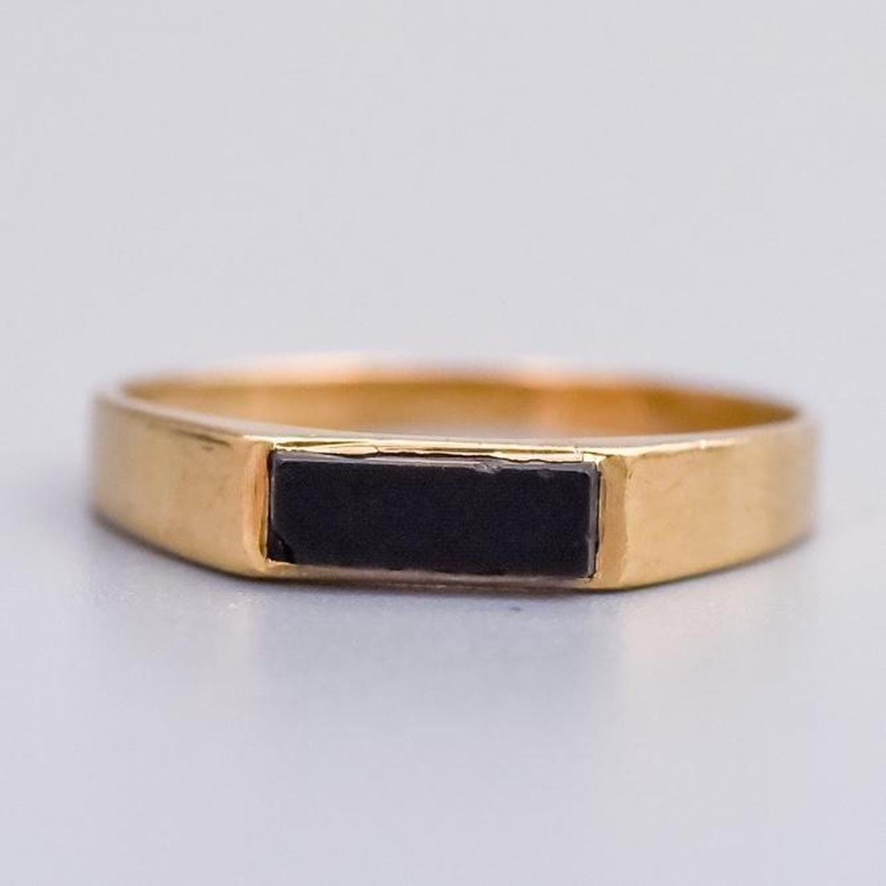 9K Gold Skinny Black Onyx Ring