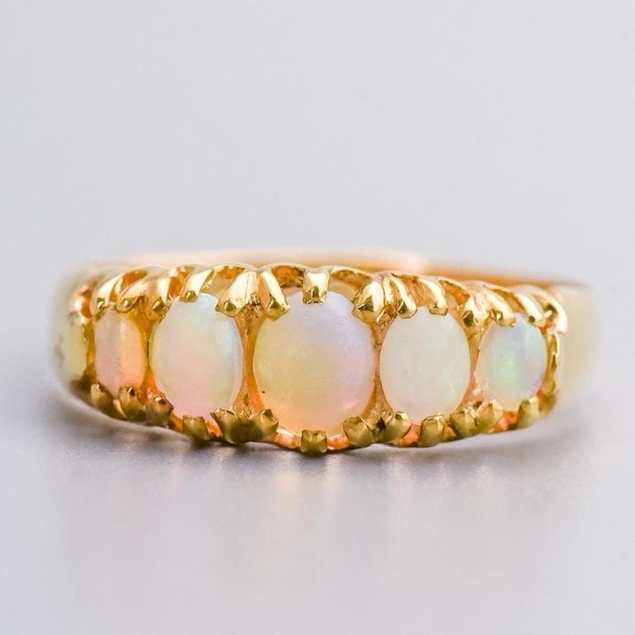 18K Gold Antique Five Stone Opal Ring