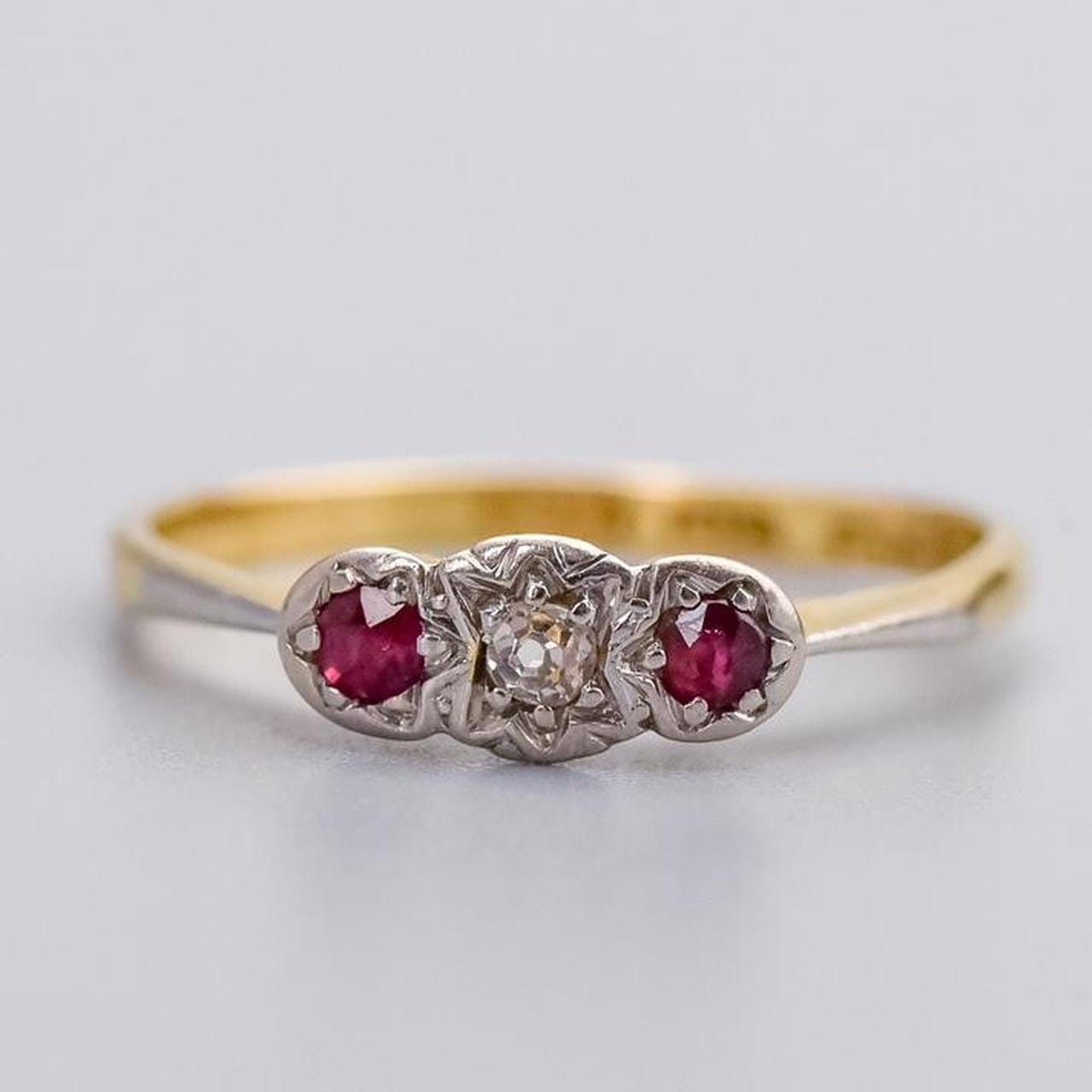 18K Gold Antique Diamond & Ruby Ring