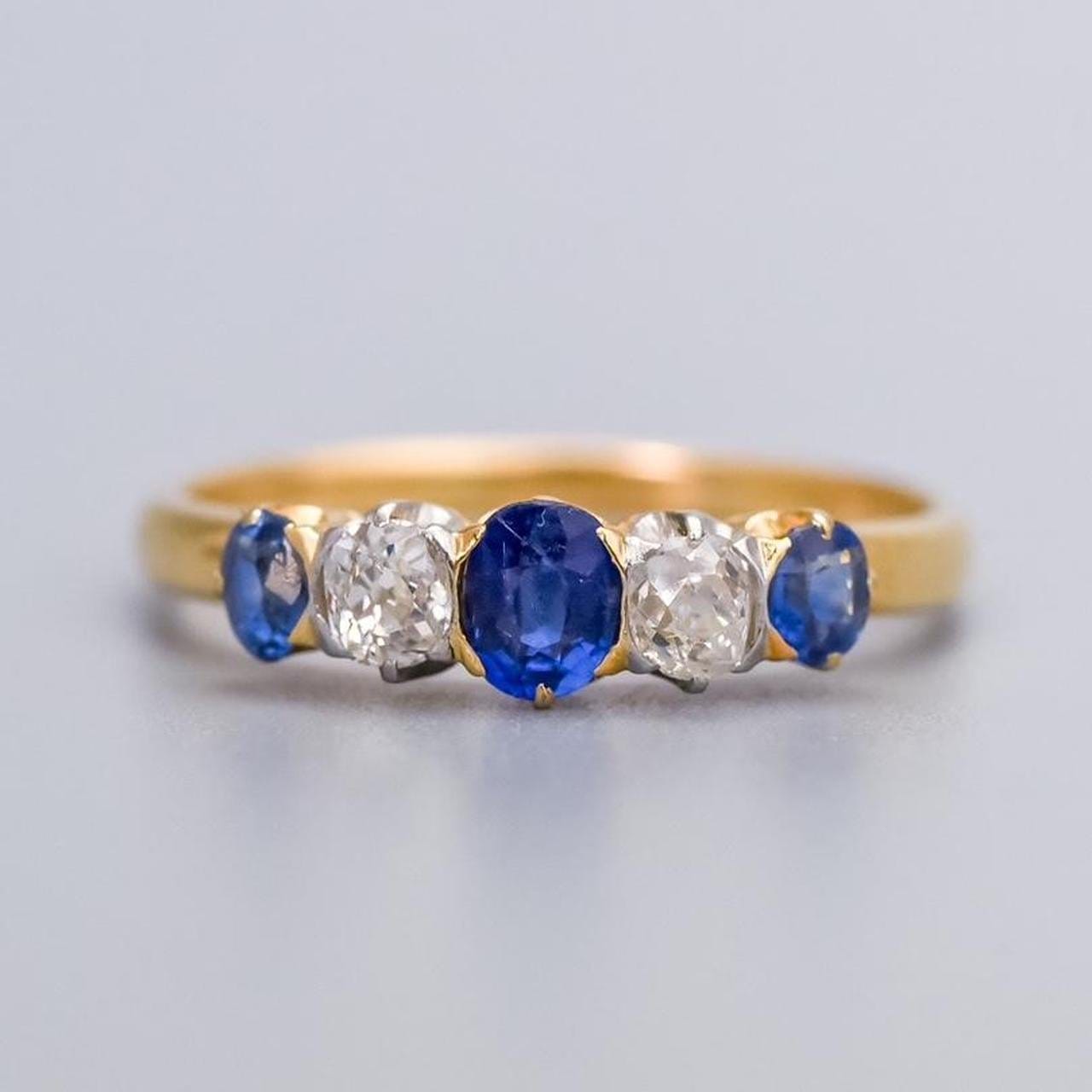18K Gold Antique Sapphire and Diamond Ring