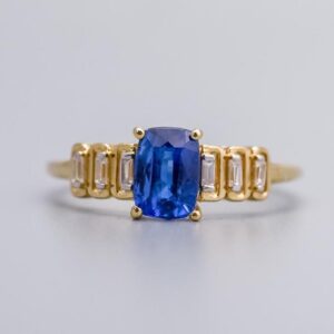 9K Gold Sapphire and CZ Ring