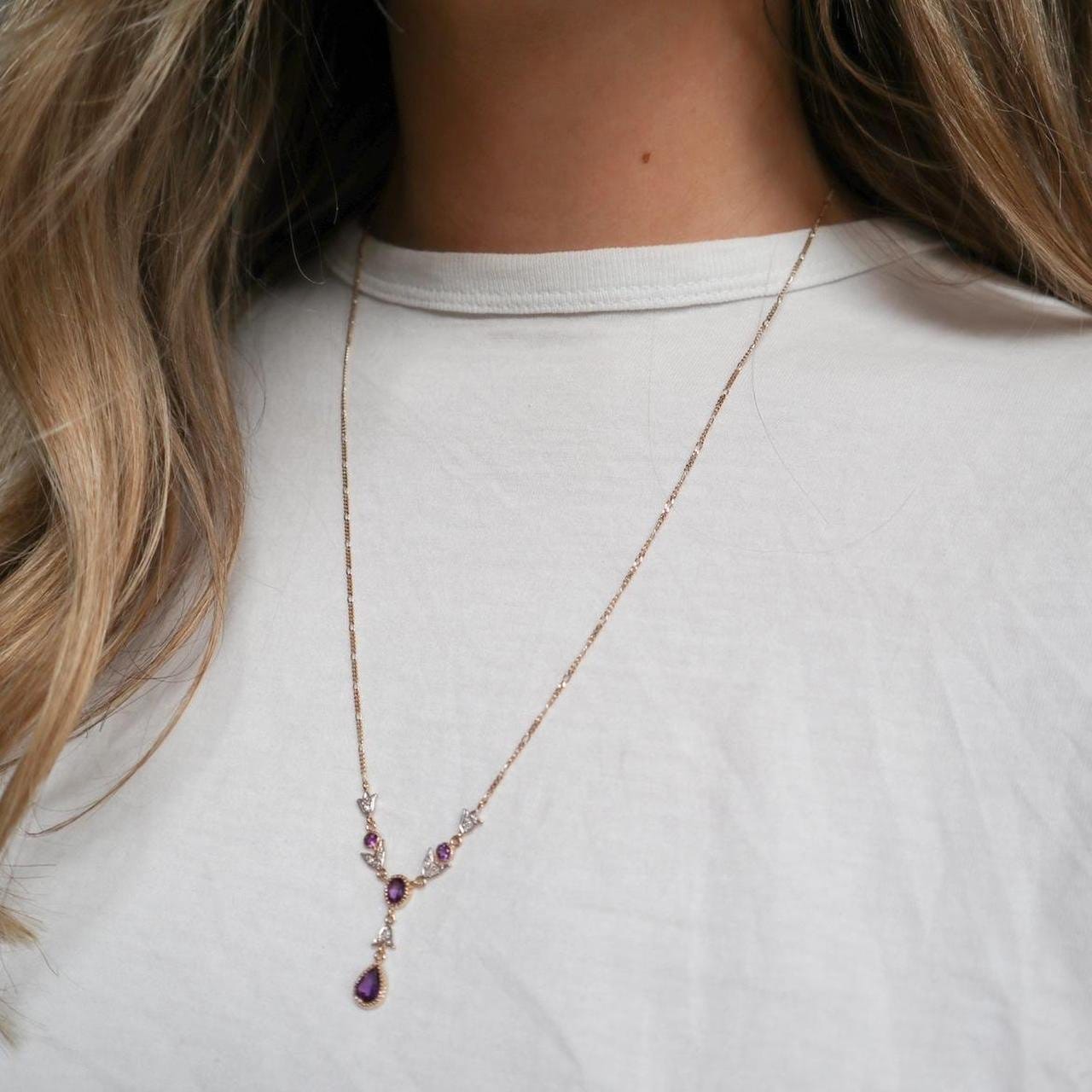 9K Gold Amethyst and Diamond Droplet Necklace