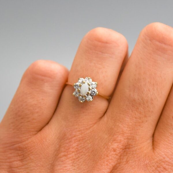 9K Gold Opal and CZ Ring
