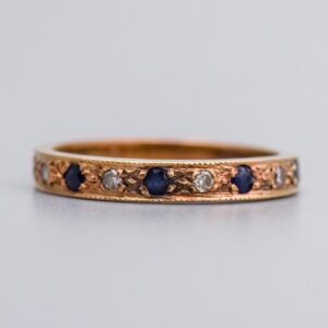9K Gold Sapphire and CZ Ring