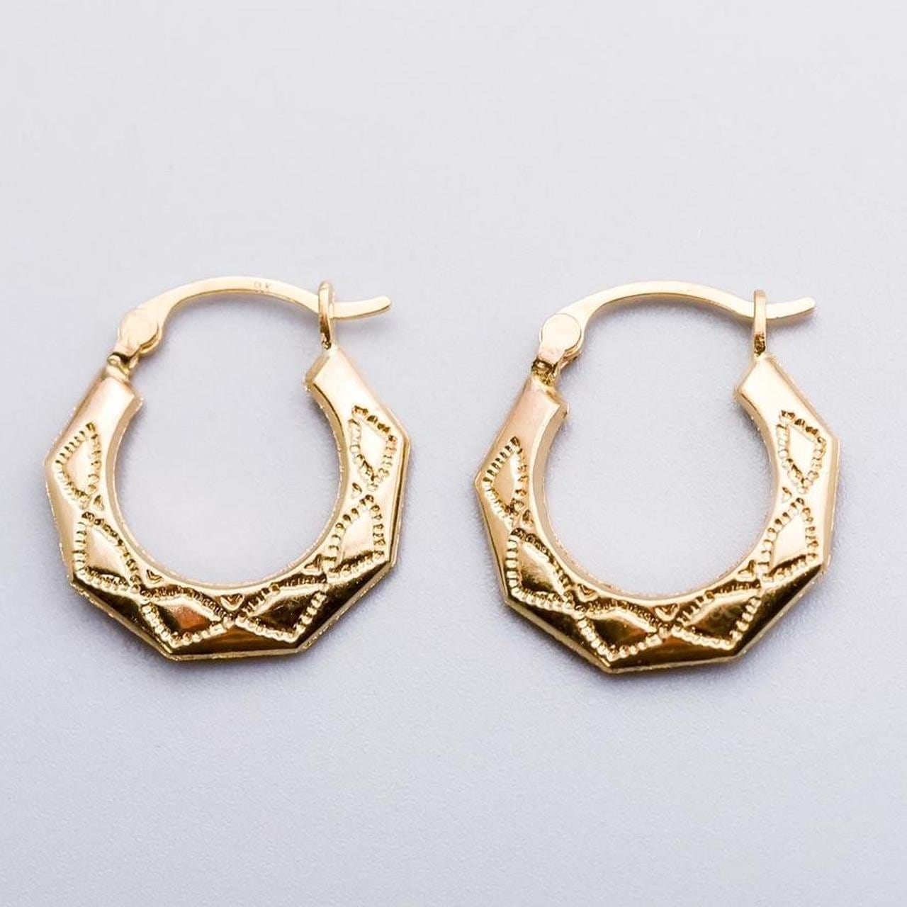 9K Gold Patterned Hoop Earrings