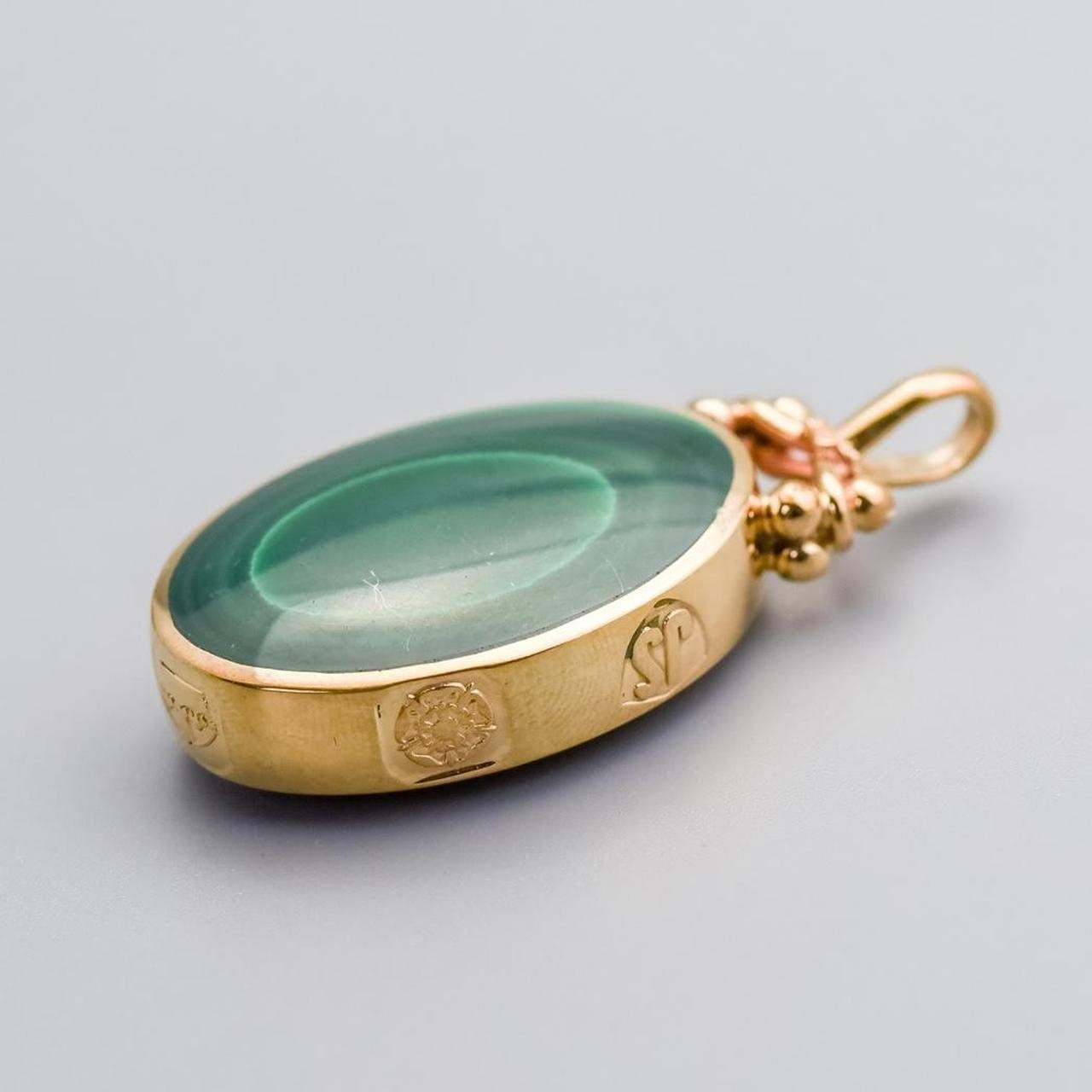 9K Gold Malachite and Tiger’s Eye Fob Pendant