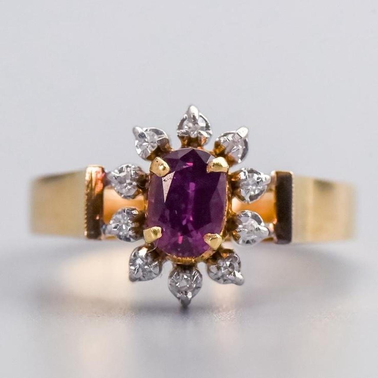 14K Gold Ruby & Diamond Cluster Ring