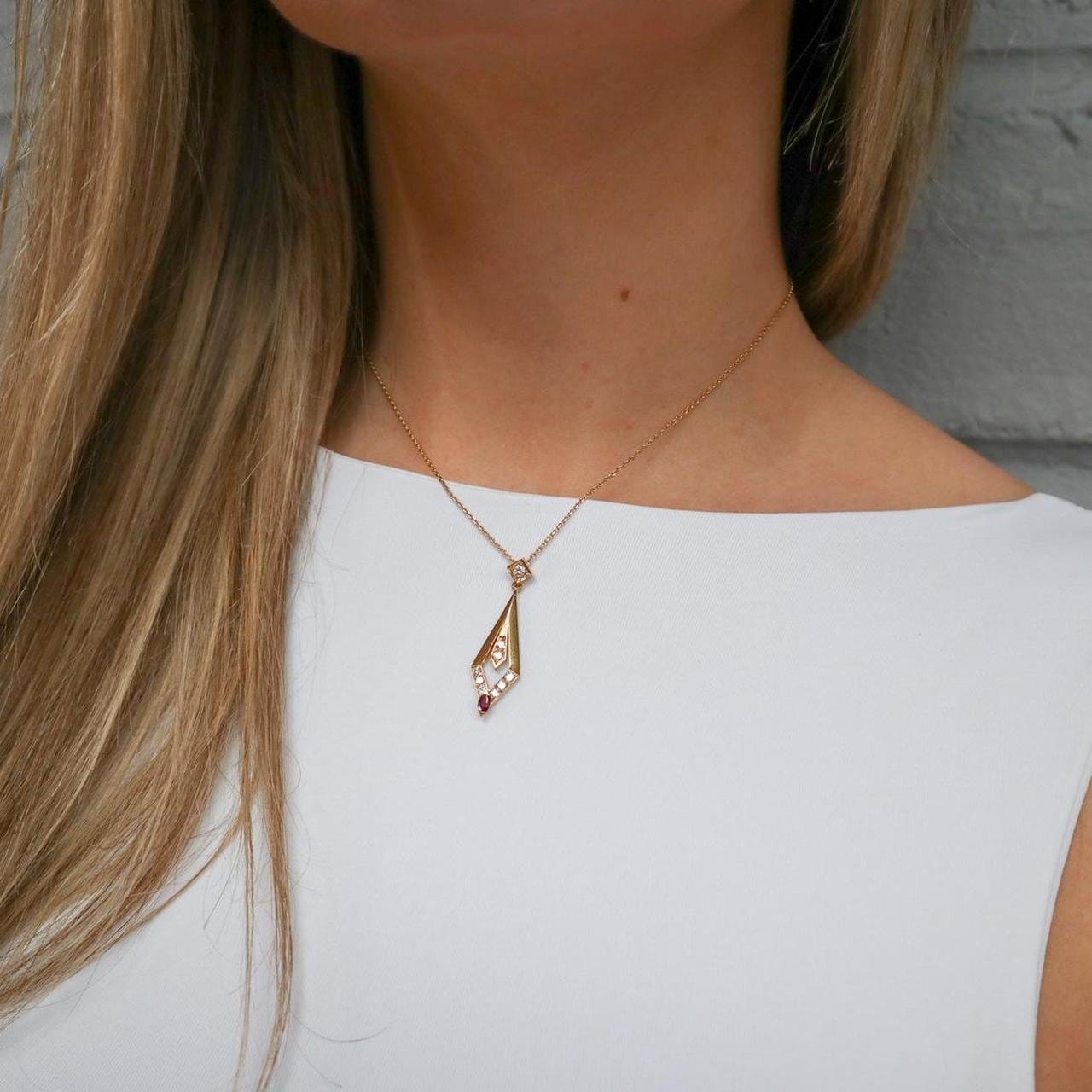 18K Gold Diamond & Ruby Pendant Necklace