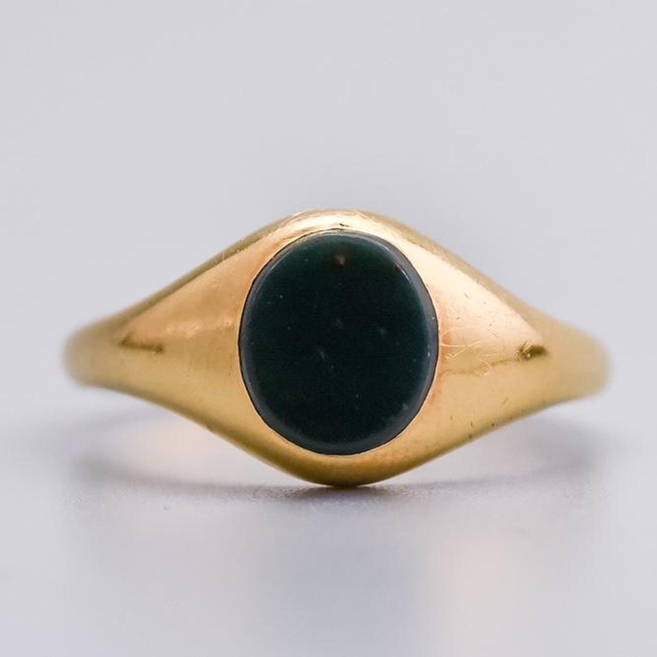 18K Gold Antique Bloodstone Signet Ring