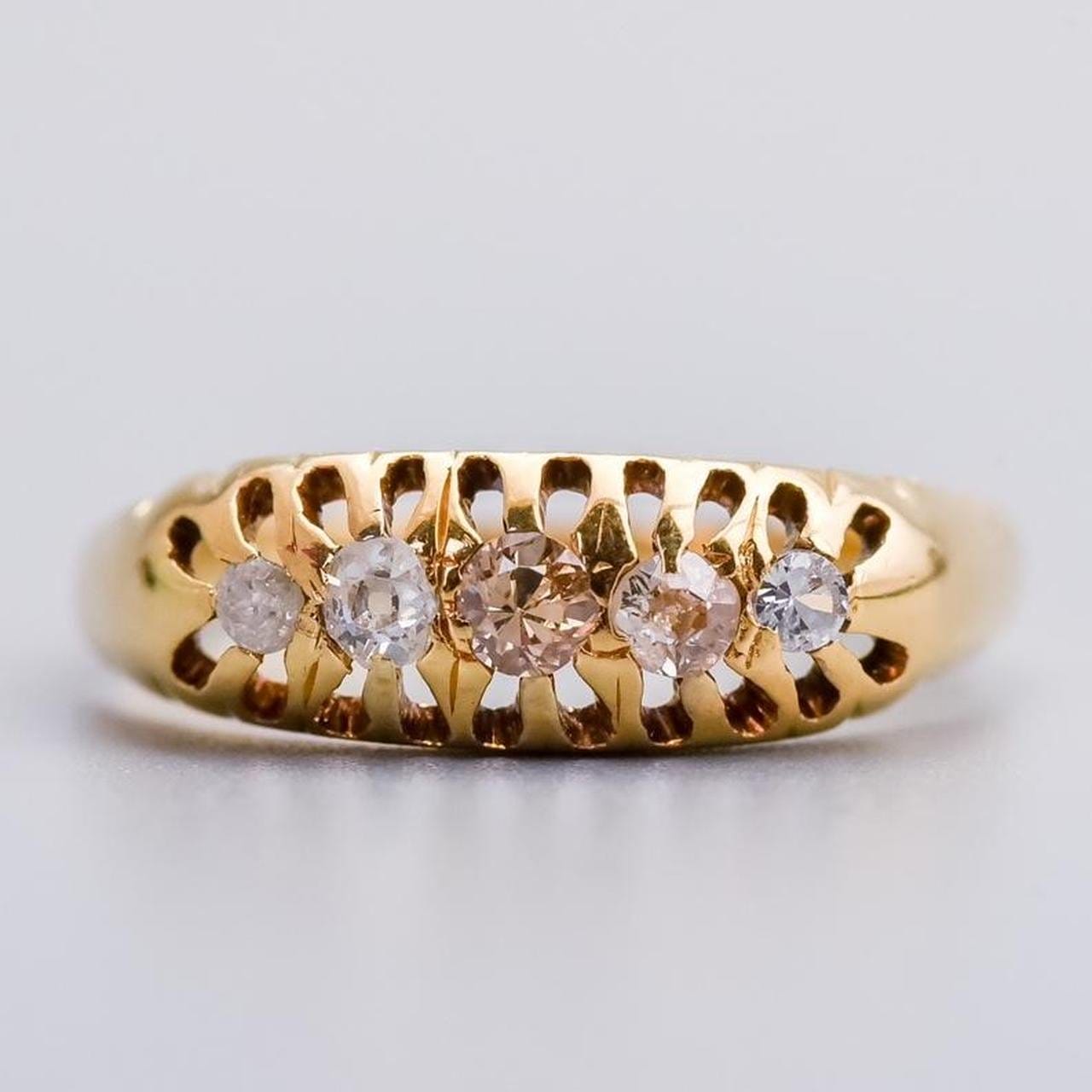 18K Gold Antique Five Stone Diamond Ring