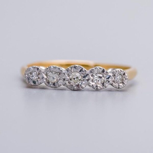 18K Gold Five Diamond Ring