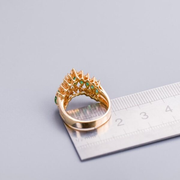 14K Gold Emerald and Diamond Chevron Ring