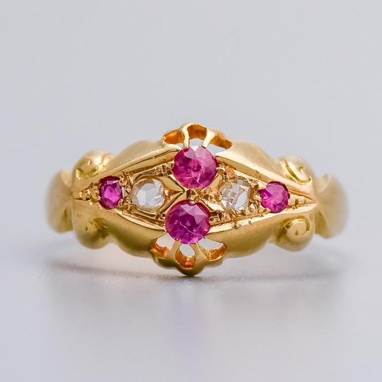 18K Gold Antique Ruby and Diamond Gypsy Ring