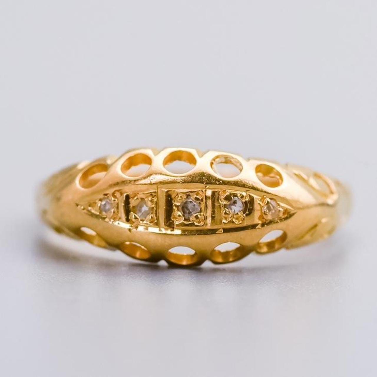 18K Gold Antique Five Stone Diamond Boat Ring