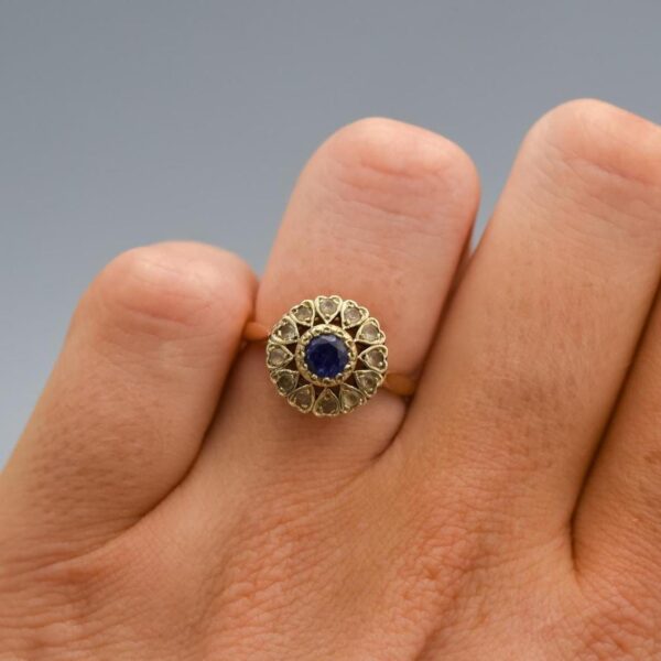 9K Gold Sapphire and CZ Ring