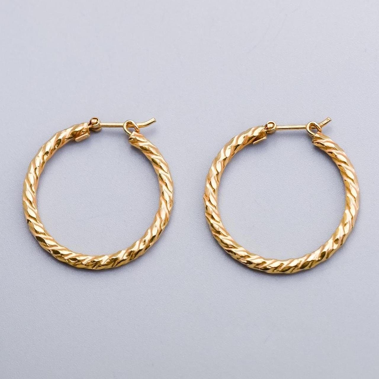 9K Gold Textured Hoop Earrings