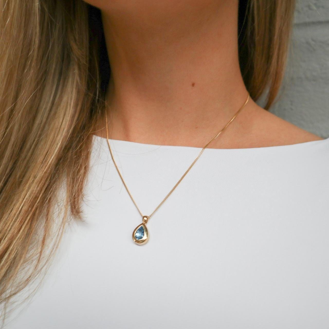 9K Gold Blue Topaz Teardrop Necklace