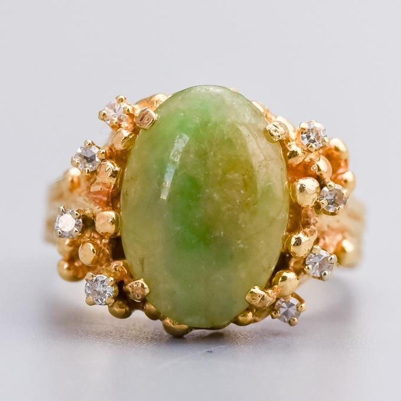 14K Gold Green Jade Ring
