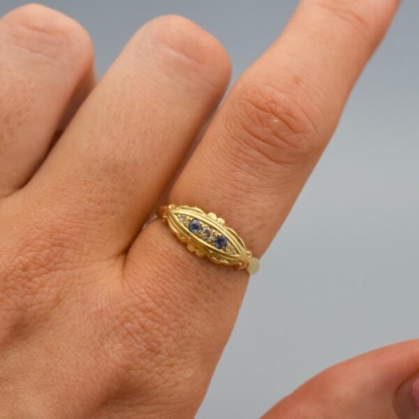 18K Gold Antique Sapphire and Diamond Ring