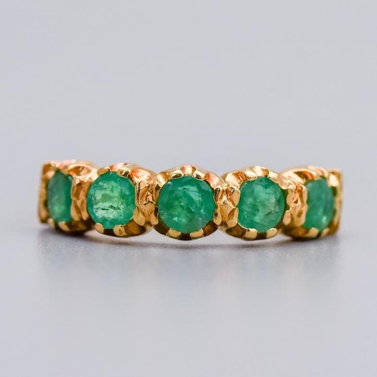 18K Gold Five Stone Emerald Ring