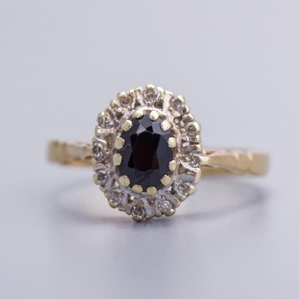 9K Gold Sapphire and Diamond Ring