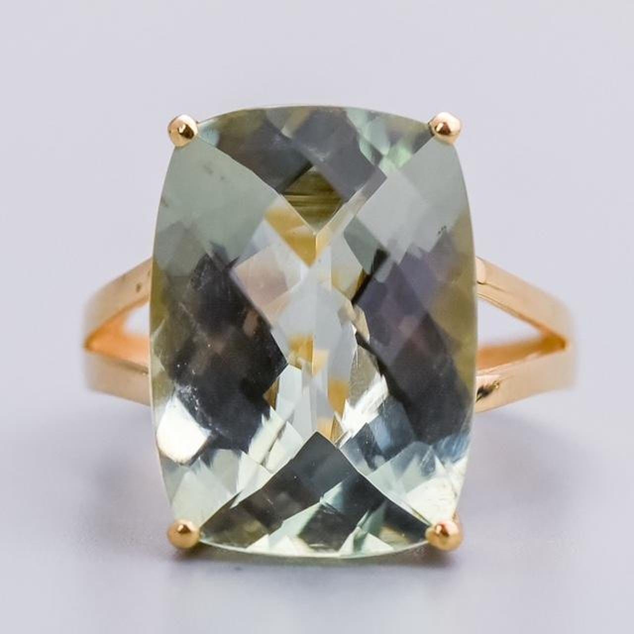 14K Gold Green Amethyst Ring