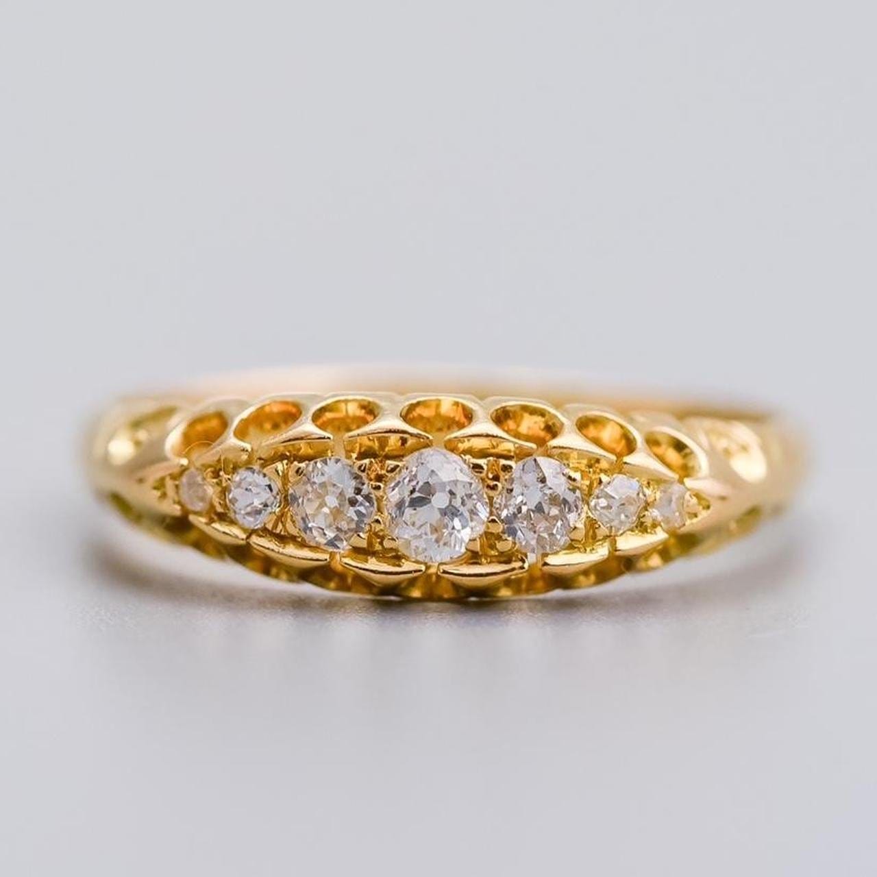 18K Gold Antique Diamond Boat Ring