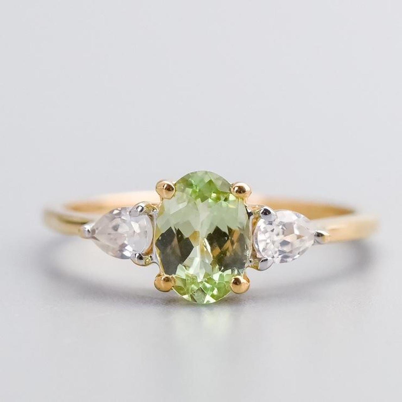 10K Gold Green Spinel and White Zircon Ring