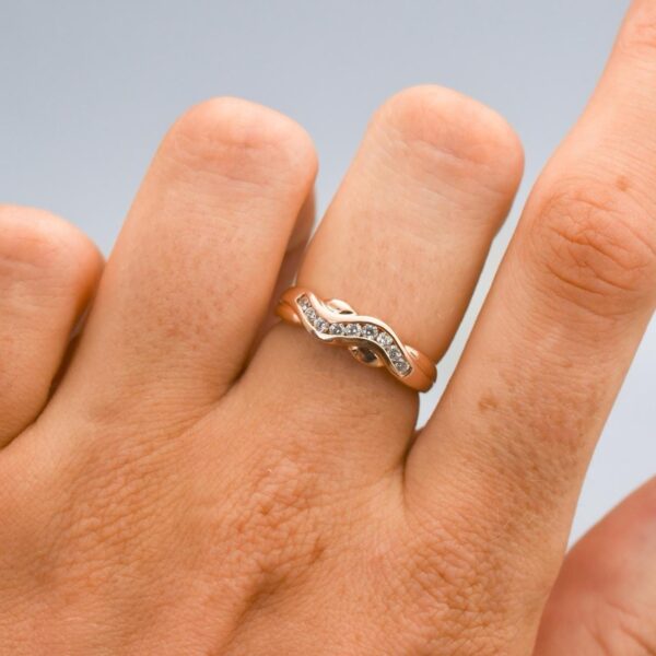 14K Rose Gold CZ Waved Band