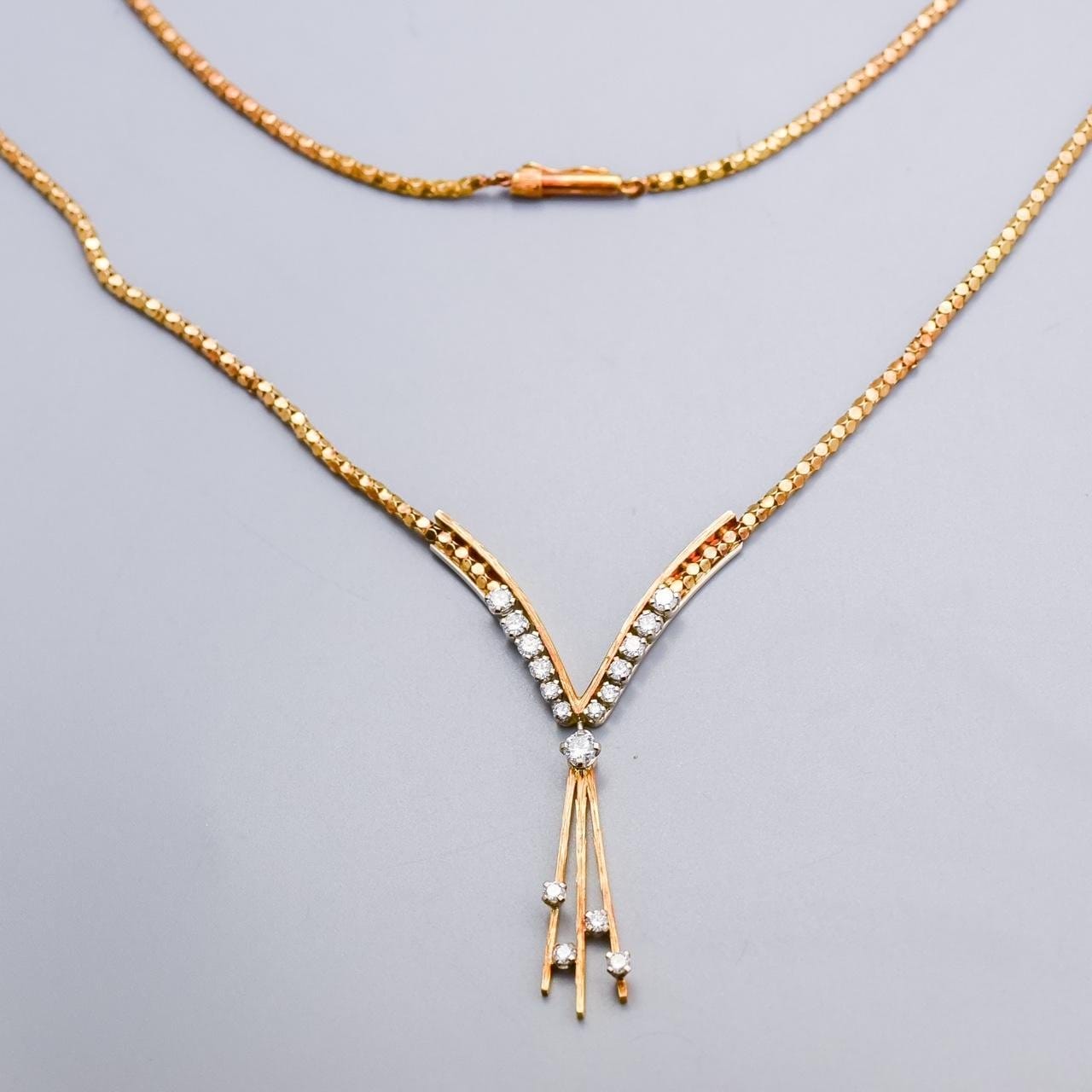 18K Gold Diamond V Necklace