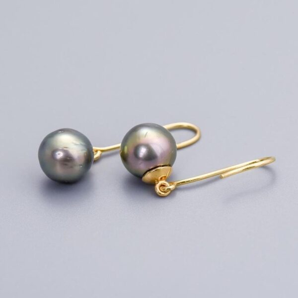 Solid 18K Gold Black Pearl Earrings