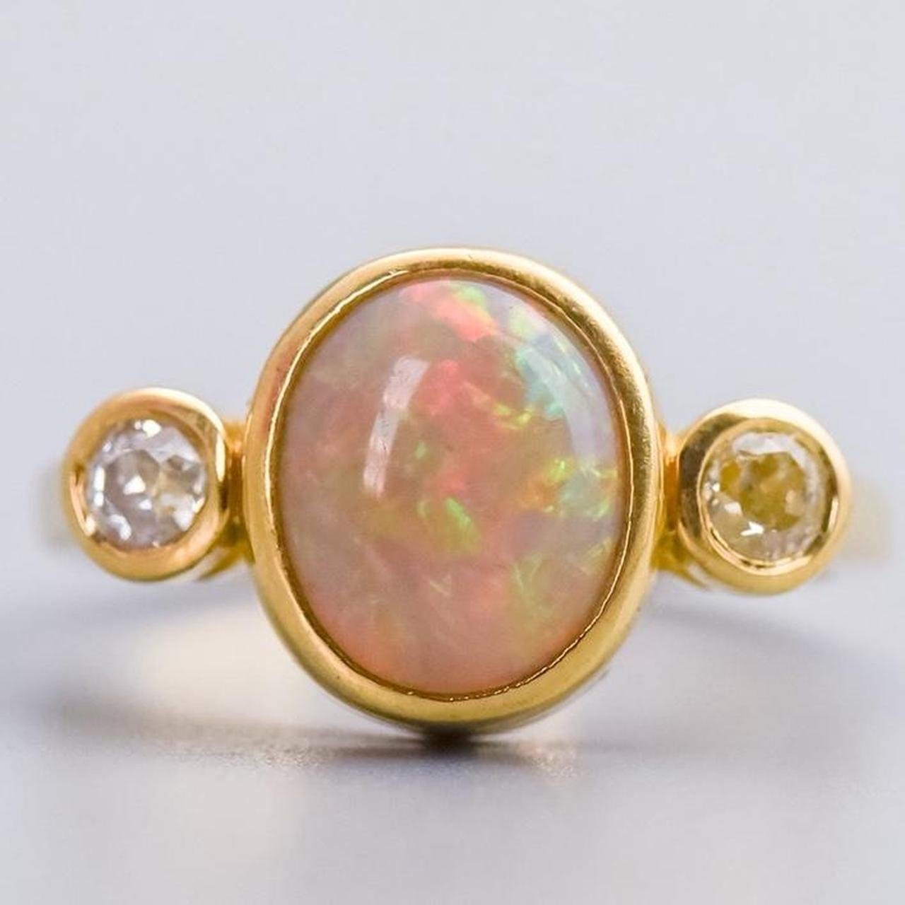18K Gold Antique Opal & Diamond Ring