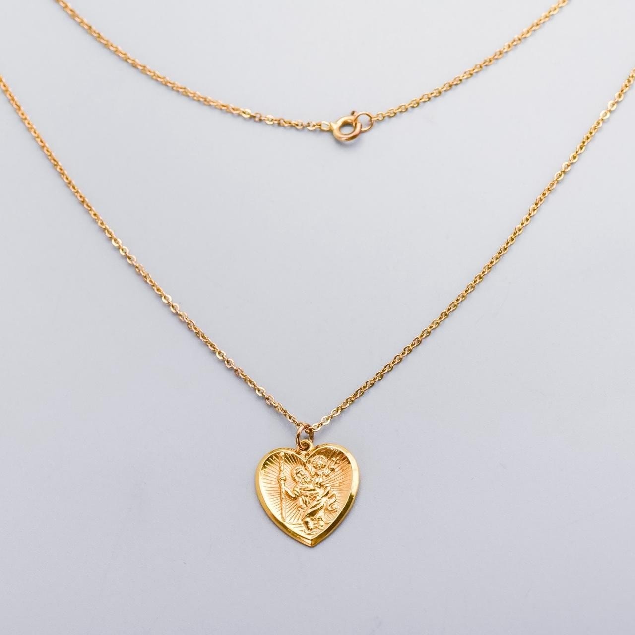 9K Gold St. Christopher Heart Necklace