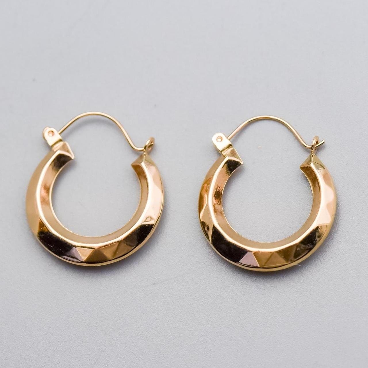 9K Gold Faceted Hoop Earrings