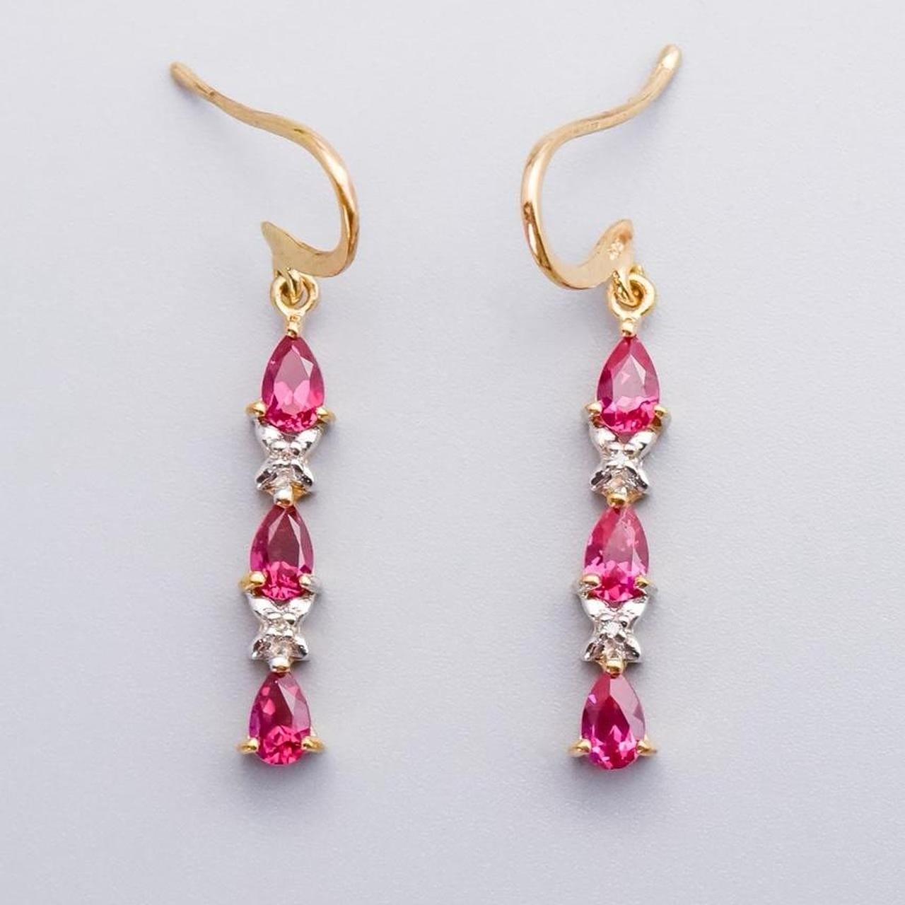 9K Gold Ruby & Diamond Dangly Earrings