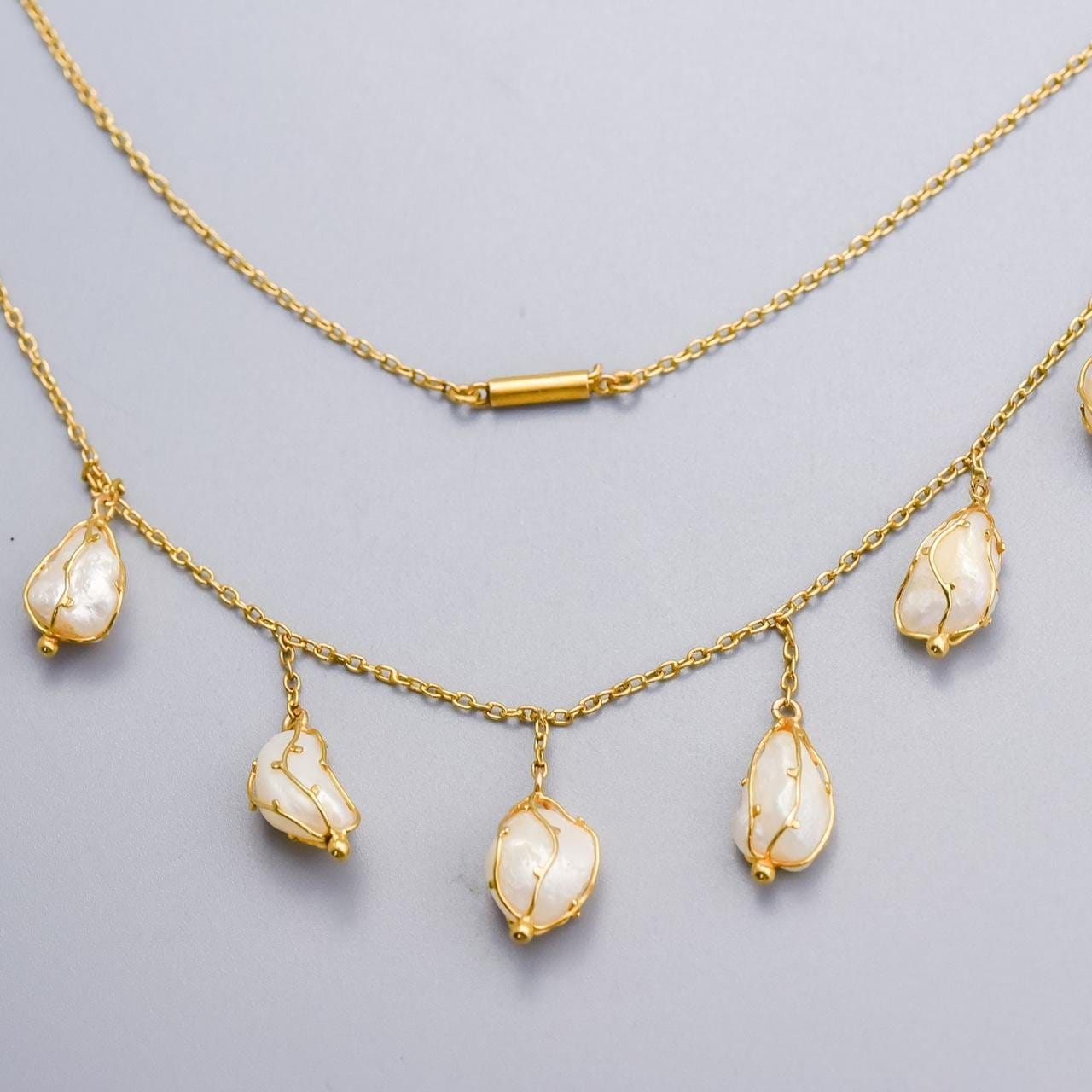 15K Gold Art Nouveau Baroque Pearl Necklace