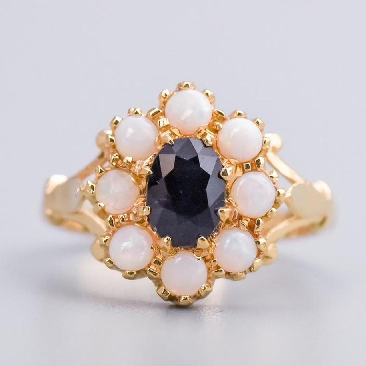 14K Gold Sapphire and Opal Ring