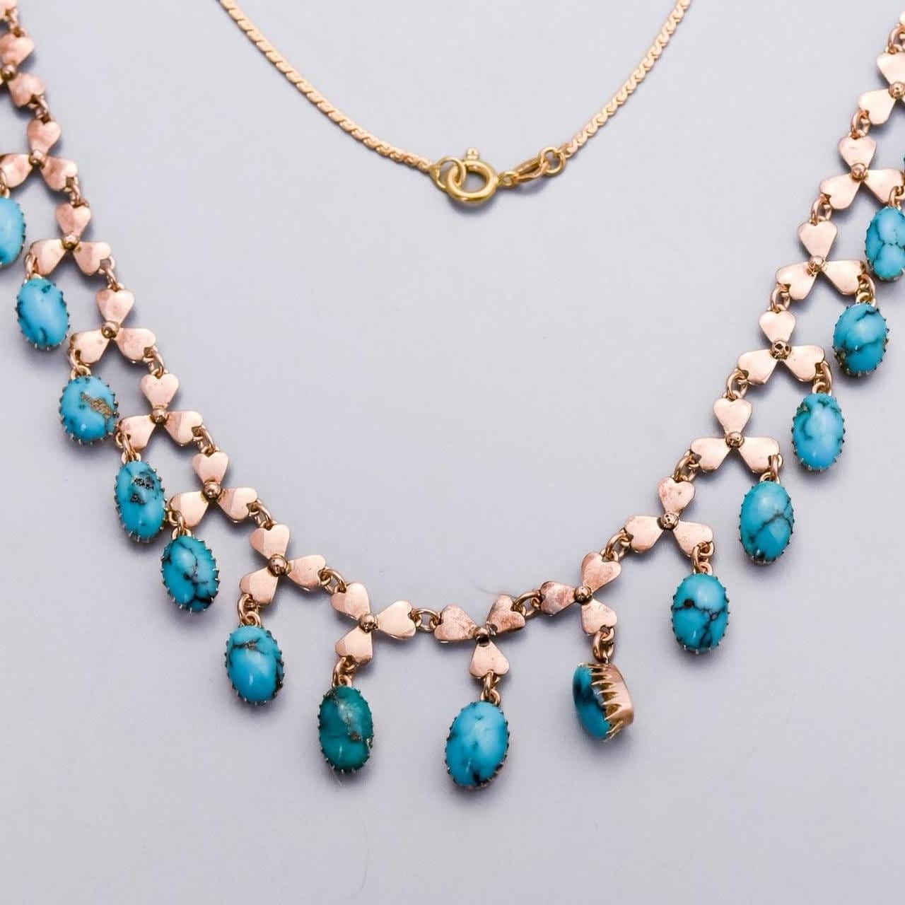18K & 9K Gold Victorian Turquoise Fringe Necklace