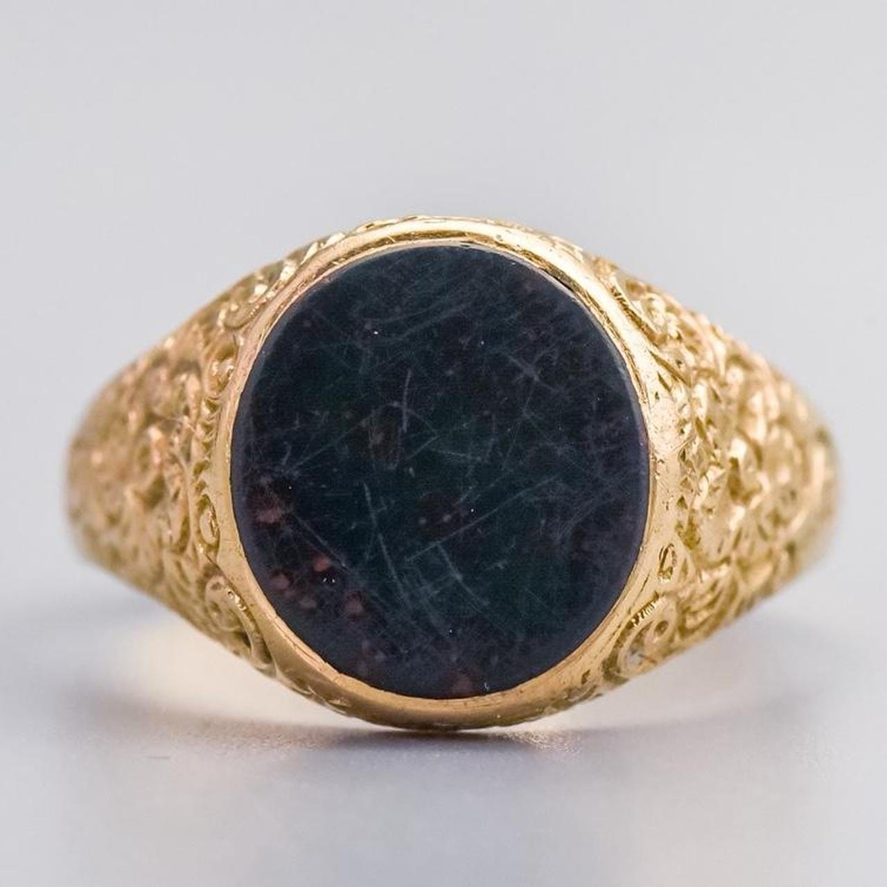9K Gold Bloodstone Signet Ring