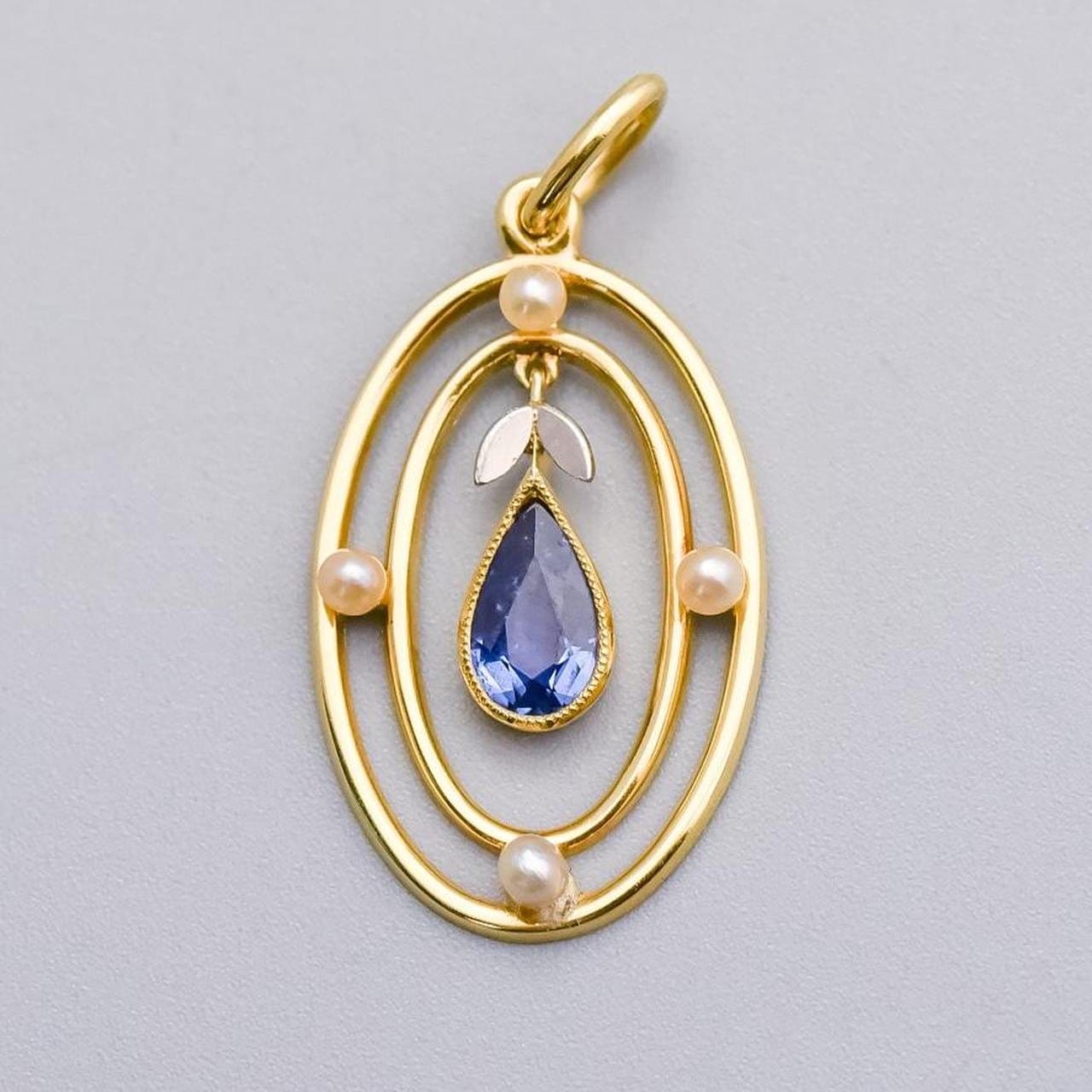 15K Gold Sapphire Art Nouveau Pendant
